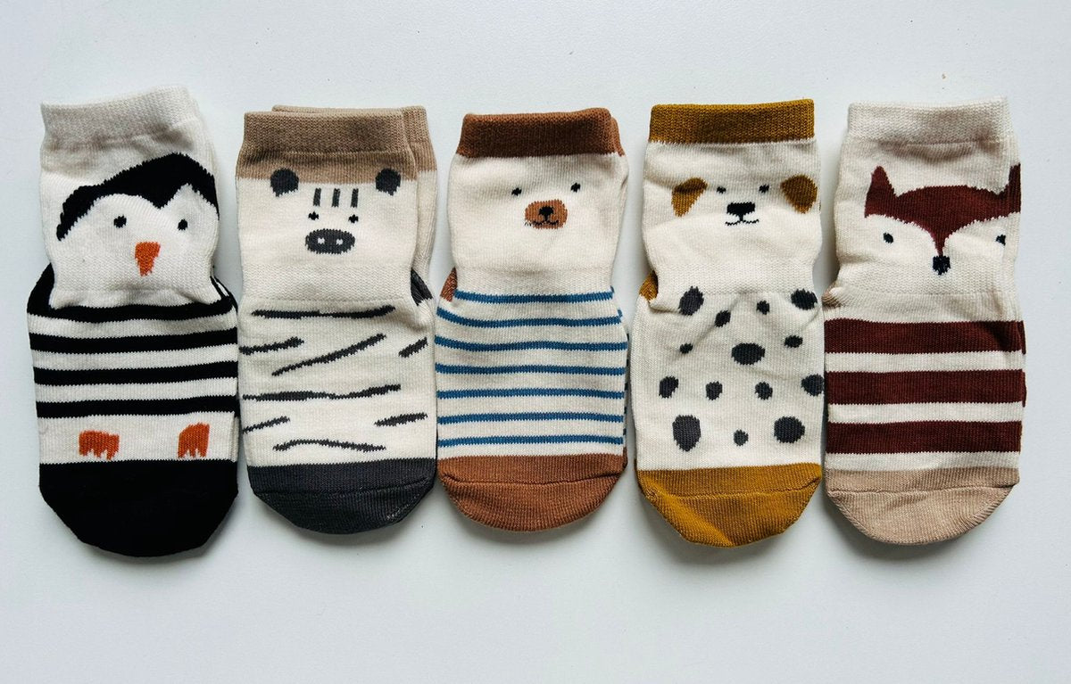 5 Paires de chaussettes antidérapantes - Fox Penguin Bear Dog - 1-4 ans