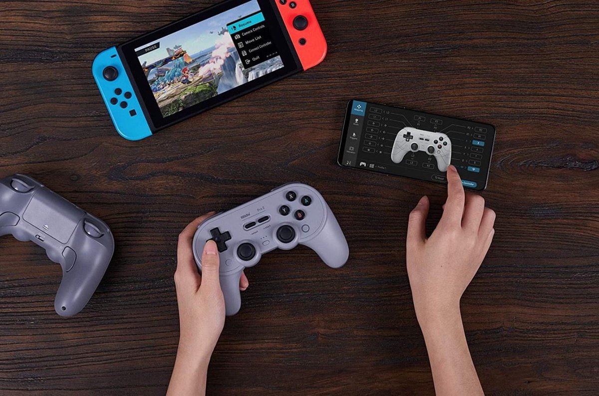 8Bitdo Pro2 Gris Bluetooth/USB Manette de jeu Analogique/Numérique Nintendo Switch, Nintendo Switch Lite, PC