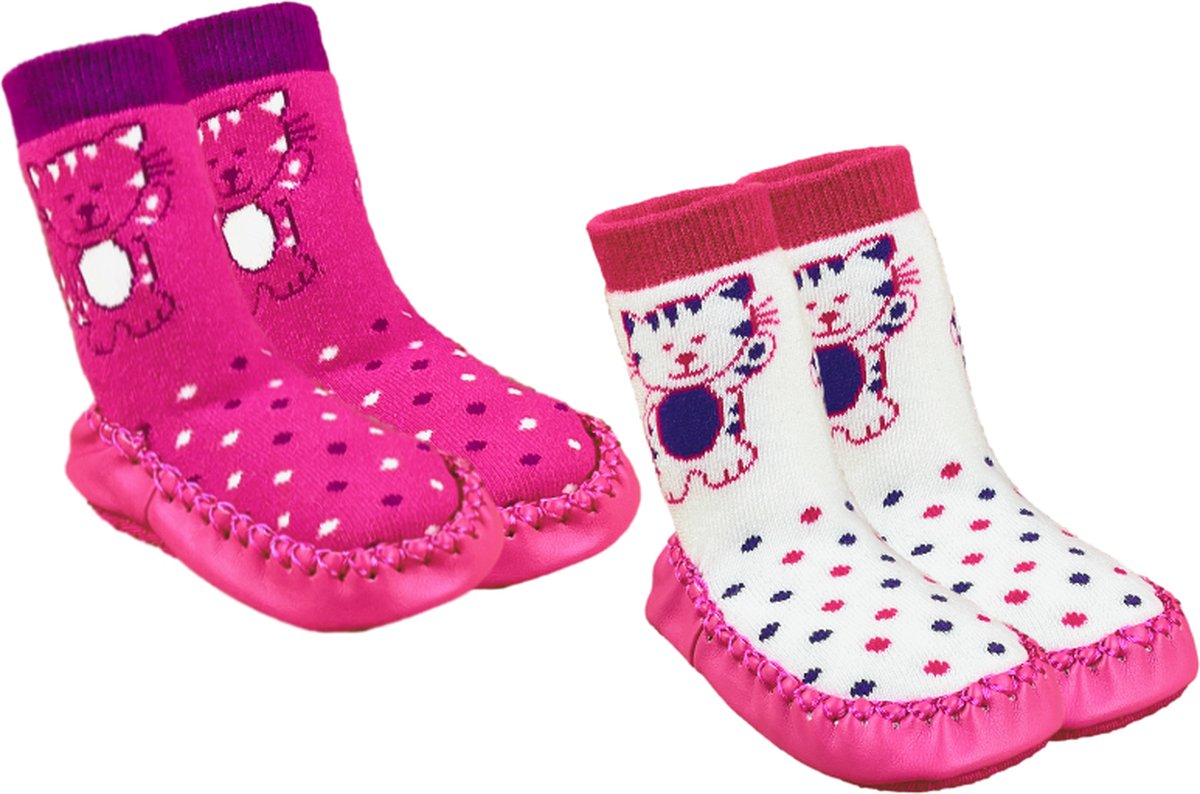 2 Paires de Chaussons Bébé - Pantoufles femmes Filles - Chats - Taille 17/18