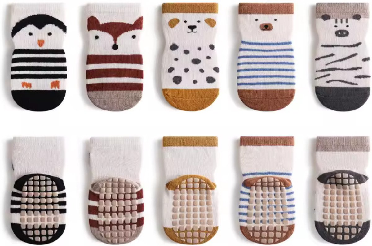 5 Paires de chaussettes antidérapantes - Fox Penguin Bear Dog - 1-4 ans