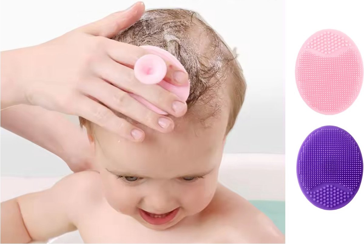 2 pièces-éponge de brosse de Massage en Siliconen Bébé - Lessive du cuir chevelu-rose et violet