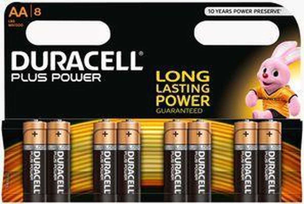 8 piles alcalines AA Duracell plus power sous blister