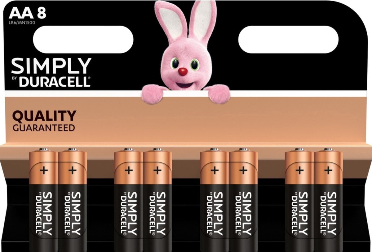 16 pièces (2 blisters de 8 pièces) Piles Duracell AA Simply