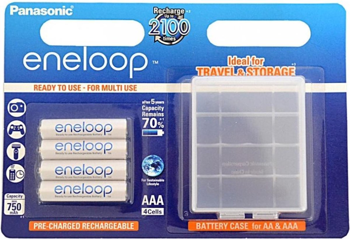 1x4 Panasonic Eneloop Micro AAA 750 mAh + boîtier de batterie