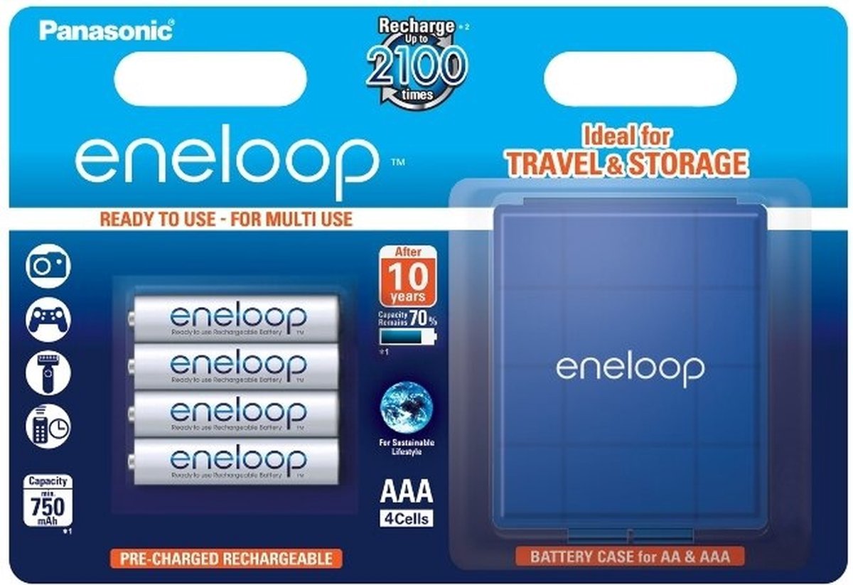 1x4 Panasonic Eneloop Micro AAA 750 mAh + boîtier de batterie