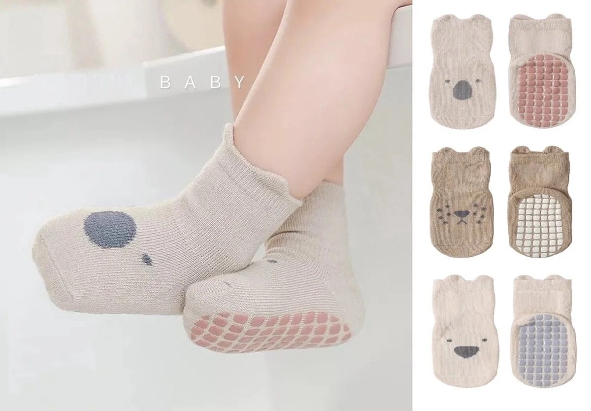 3 Paires - Chaussettes Antidérapantes Bébé - Chien Koala - 1-3 ans