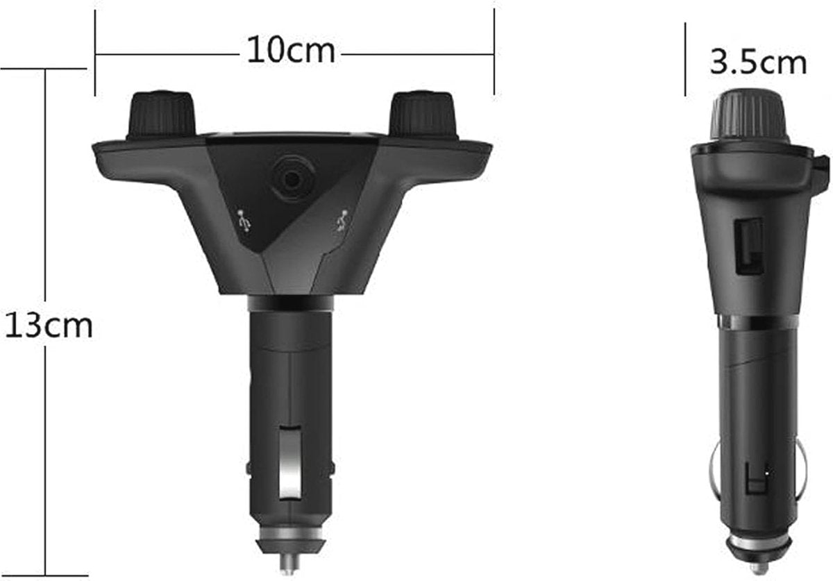 Adaptateur de voiture Bluetooth avec transmetteur FM, Set mains libres et chargeur rapide pour voiture - 2 ports USB, support carte SD