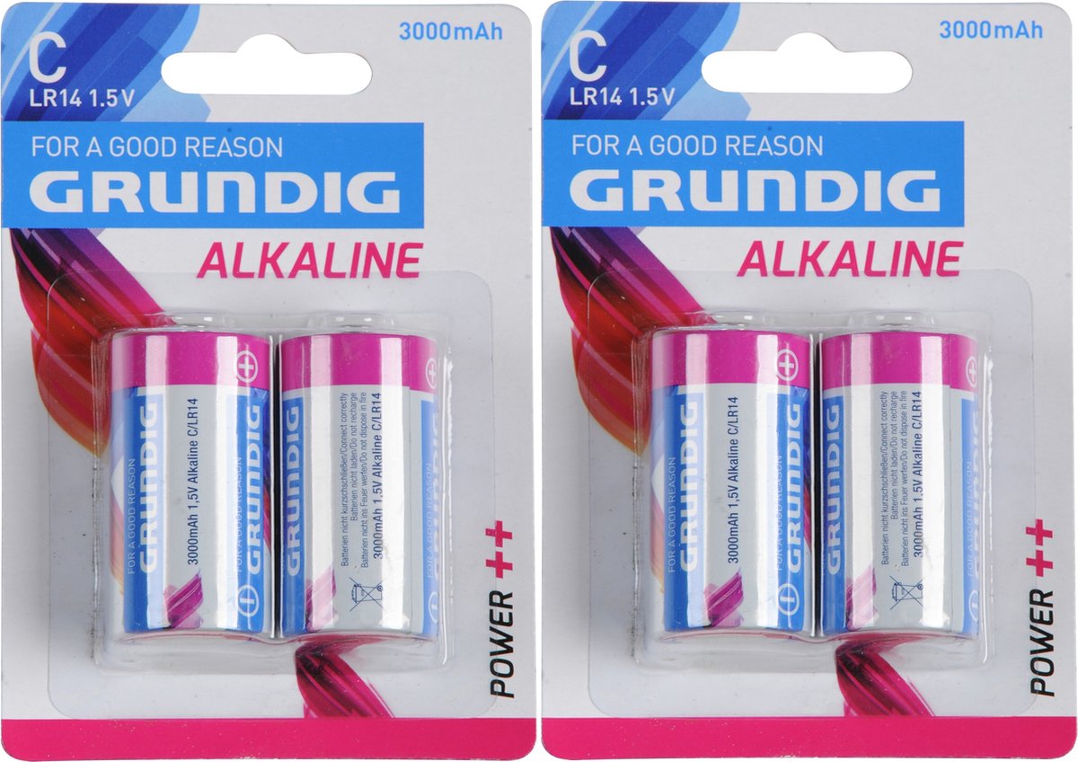 4x piles alcalines Grundig LR14 C 1,5 volts - Toujours à portée de main à la maison - Piles