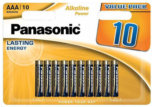 10 piles alcalines AAA - Panasonic 1,5 V LR03 R03