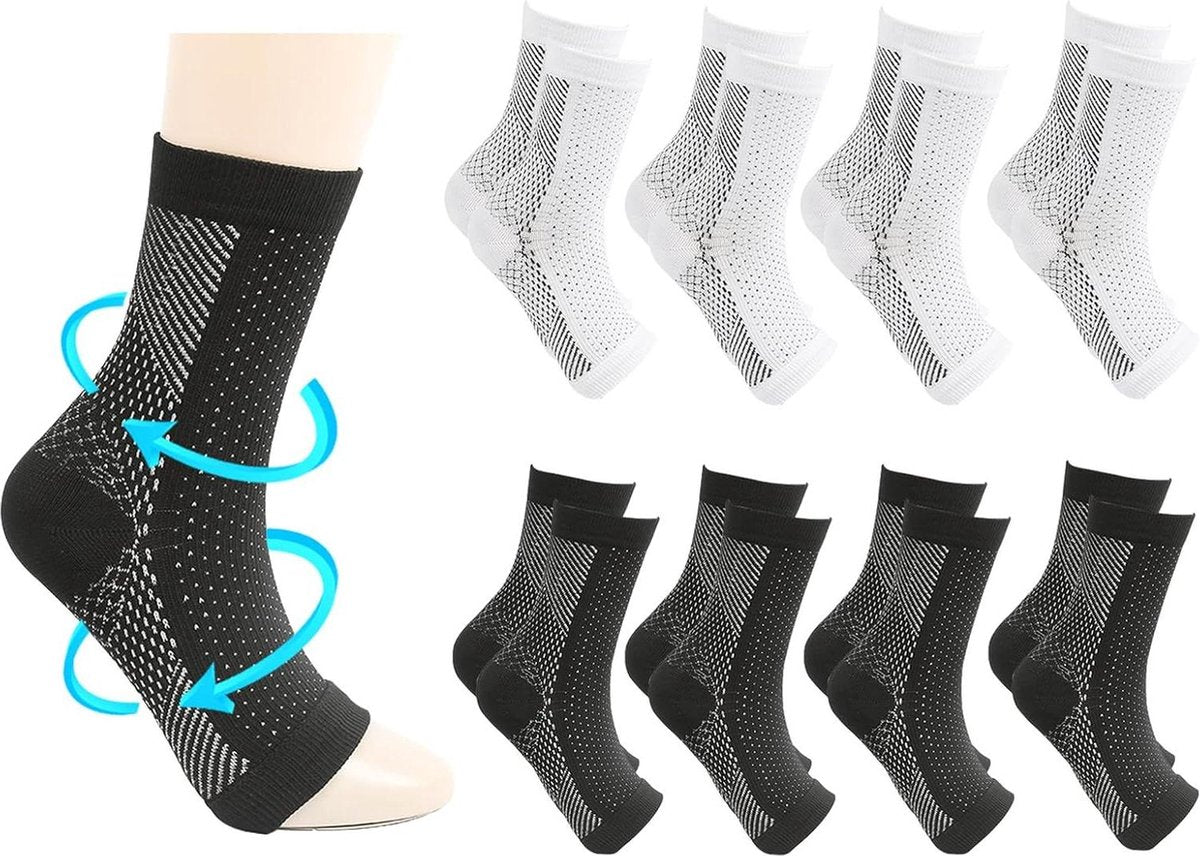 8 paires de chaussettes de compression pour pieds - chaussettes de compression pour chevilles - hommes femmes - chaussettes de compression pour course à pied - chaussettes de compression orthopédiques - fitness sportif - noir et blanc