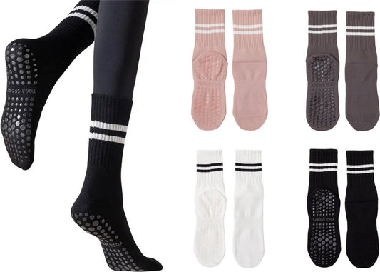 4 paires - Chaussettes antidérapantes femmes Filles - Chaussettes de Sport de Yoga - Zwart Wit rose - Taille 35-38