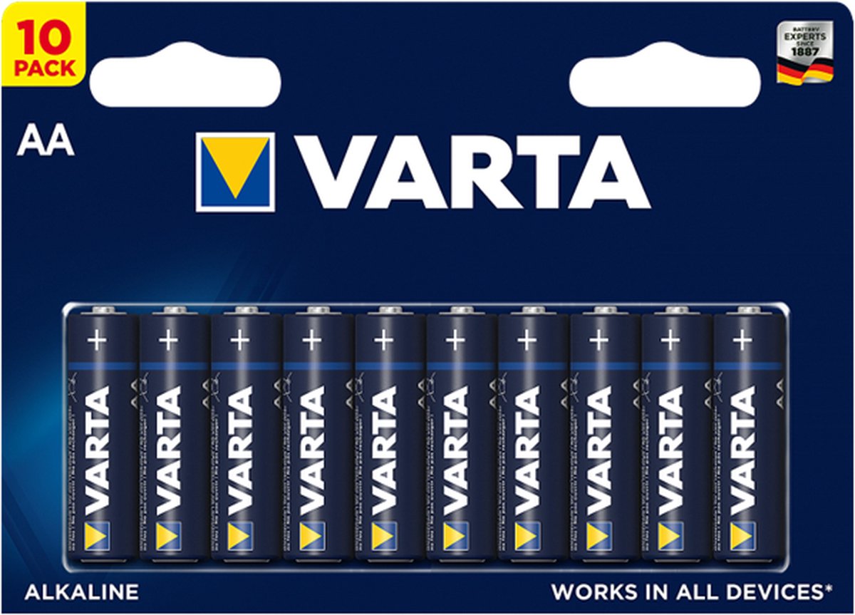 10 piles AA | Alcaline - Piles Varta | Pile – Paquet de 10 – Pile universelle – 1,5 Volt – LR6