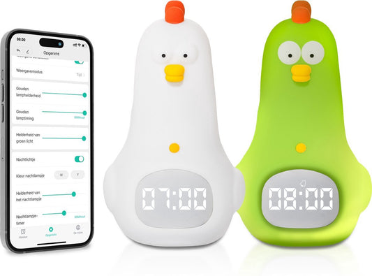 3Babies® Sleep Trainer – Alarme de sommeil Bébé – Fonction veilleuse avec Wekker – Réveil pour enfants – Poulet Wit – Avec application