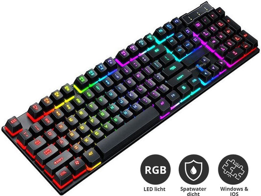 AERBES Clavier de Gaming mécanique filaire - Clavier de jeu avec câble - Éclairage LED RGB - Résistant aux éclaboussures - Touches flottantes - Qwerty