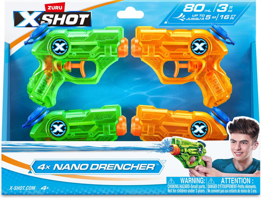 ZURU - XSHOT - Water Warfare - Nano Drencher Water Blaster (4 pièces) - Pistolet à eau - 80ml