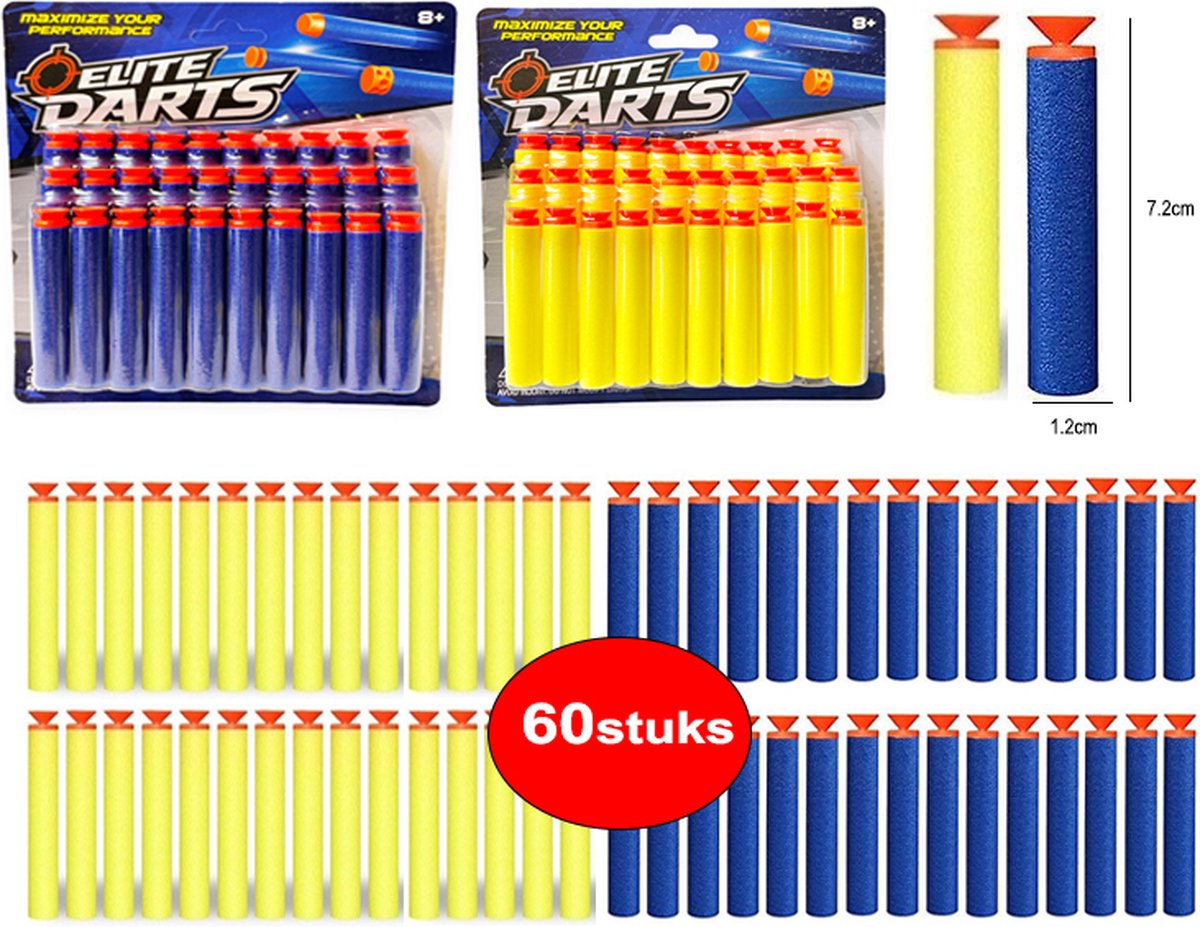 60 flèches de fléchettes avec ventouse - adaptées aux pistolets Nerf, blaster jouet - fléchettes Elite Darts - 2 paquets de flèches