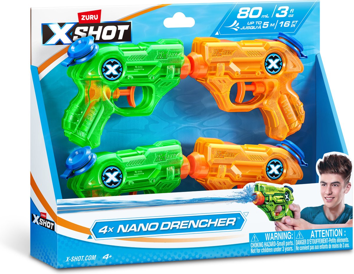 ZURU - XSHOT - Water Warfare - Nano Drencher Water Blaster (4 pièces) - Pistolet à eau - 80ml