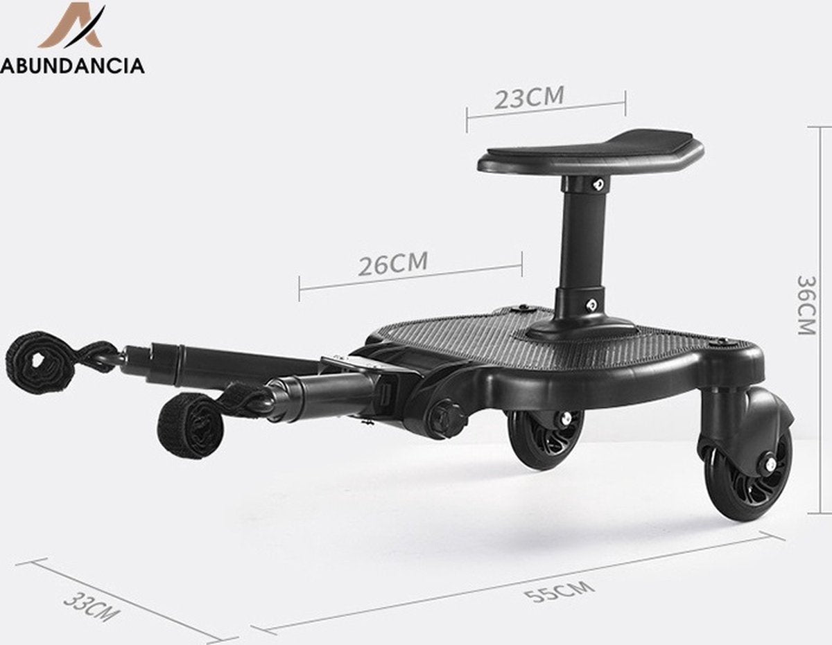 Abundancia® - Planche à roulettes universelle pour landau/buggy - Maintenant avec crochet de sac GRATUIT d'une valeur de 8,95 - Incl. Siège - Réglable - Zwart