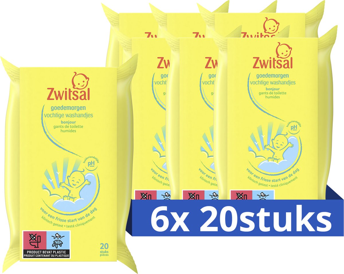 Zwitsal Bonjour Gant de Toilette Humides - 6 x 20 pièces - Value Pack