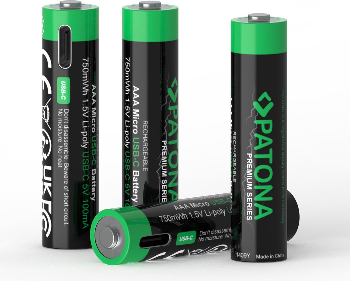 4 piles rechargeables AAA, connexion USB-C - 1,5V - 500mAh