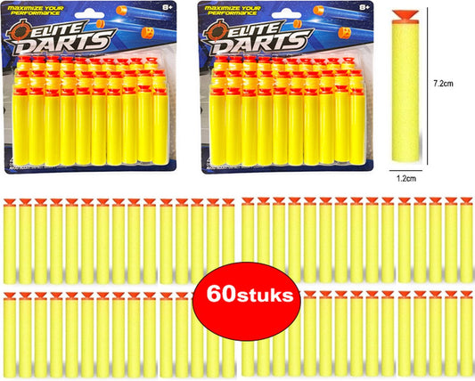 60 fléchettes avec ventouse - adaptées aux pistolets Nerf - fléchettes Elite Darts - 2 paquets de fléchettes