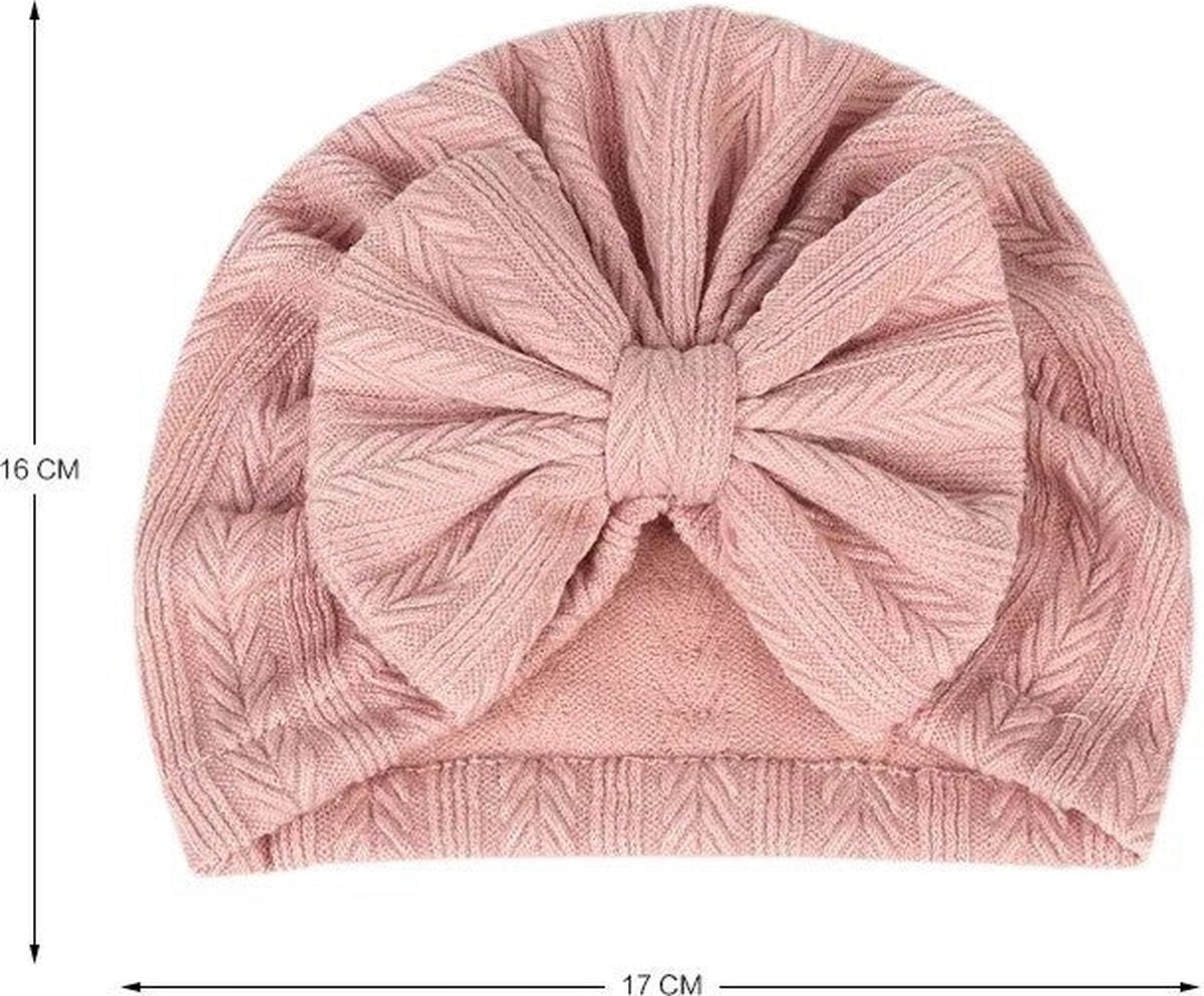 2 Pièces - Turban Bonnets Bébé Filles - Gros Noeud - Beige Rose - 3-15 mois