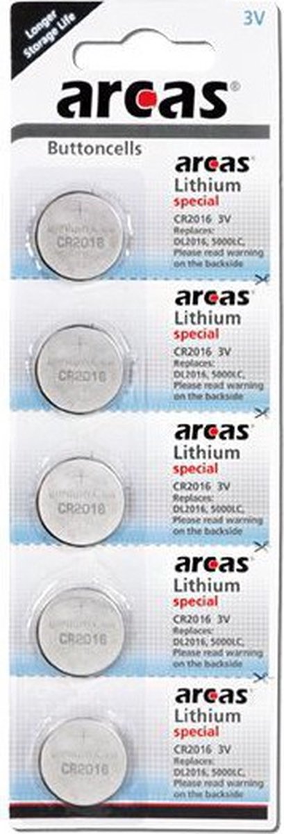 10 pièces pile bouton au lithium Arcas CR2016 3v (2 blisters de 5 pièces)