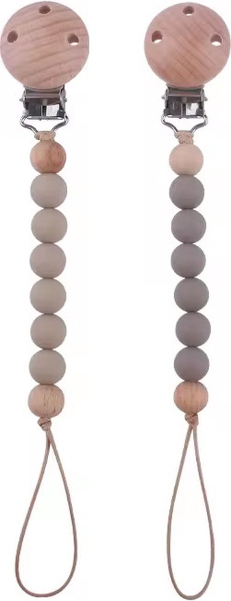 2 Pièces - Attache Sucette en Bébé - Perles Siliconen - Beige & Taupe/ Grijs