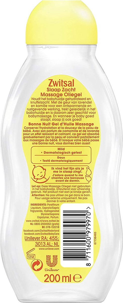 Zwitsal Bébé Sleep Huile de Massage douce à la Lavande - 6 x 200 ml - Pack économique