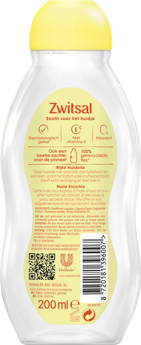 Zwitsal - Huile riche pour la peau - Avocat - 200 ml