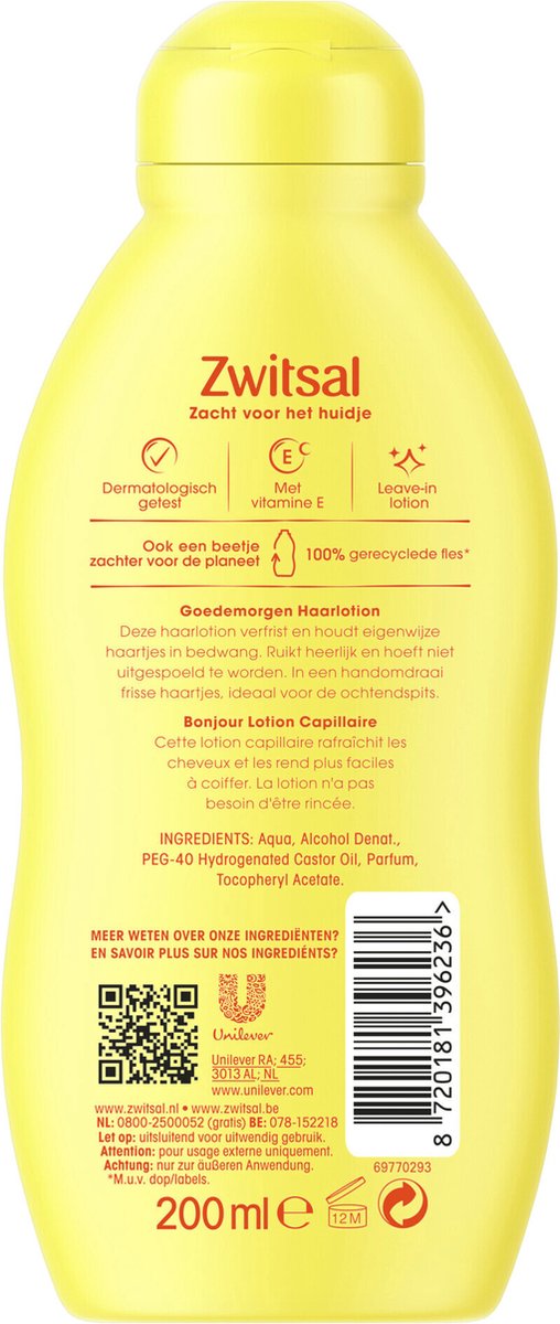 Zwitsal - Lotion capillaire Bébé - Bonjour - 200 ml