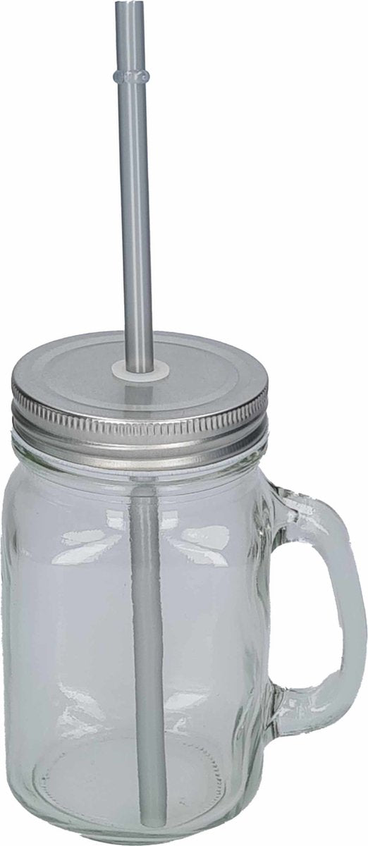 1x gobelets en Verres Mason Jar, bouchon gris argenté et paille 500 ml - refermable/sans fuite/fruits frappés