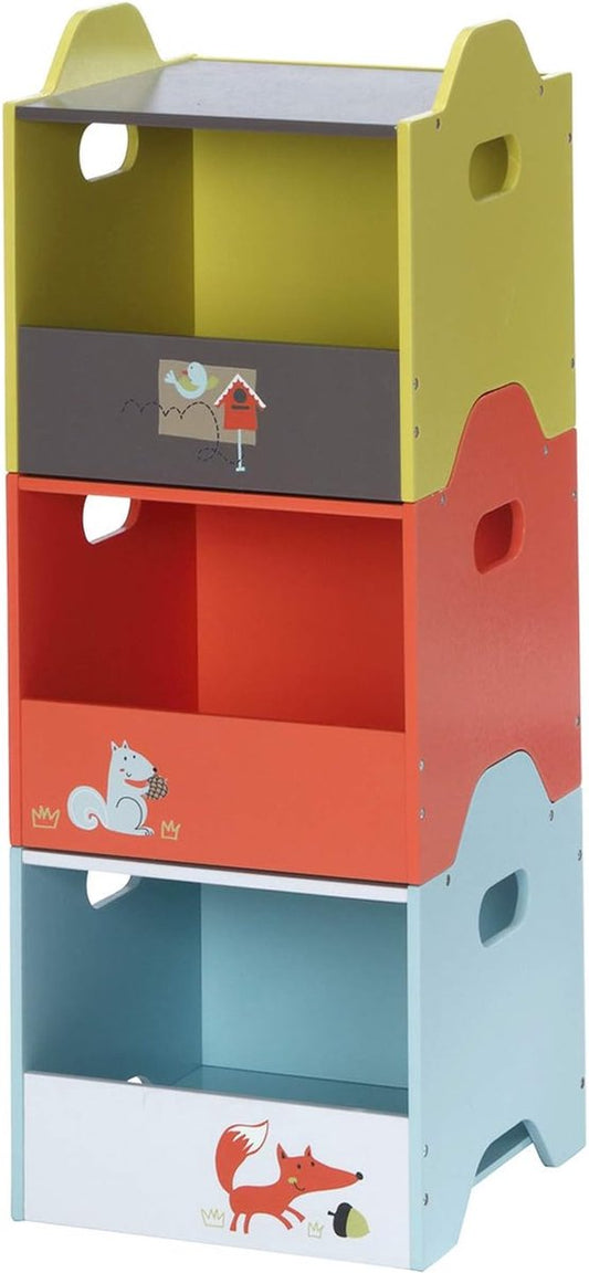 3 Set de boîtes de rangement en bois colorées pour jouets d'enfants, orange/jaune/bleu