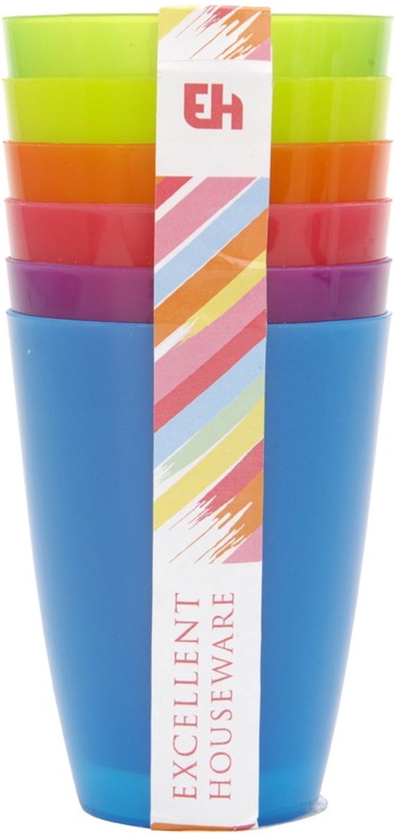 6x Tasses / mugs colorés en plastique 10 cm - Tasses à limonade - Vaisselle camping / Vaisselle pique-nique