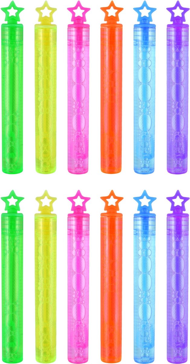 24x Tubes à Bulle soufflante couleurs fluo avec bouchon étoile 4 ml pour enfants - Jouets distributeurs - speelgoed à saisir