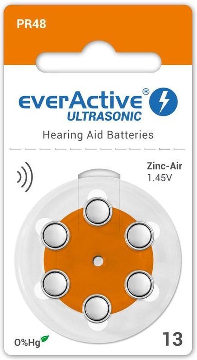 30 pièces (5 blisters de 6 pièces) - everActive ULTRASONIC 13 1.45V Piles pour prothèses auditives