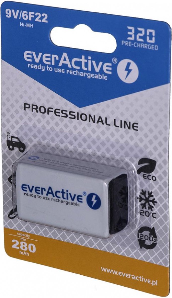 9V 6F22 320mAh Rechargeables everActive Professional