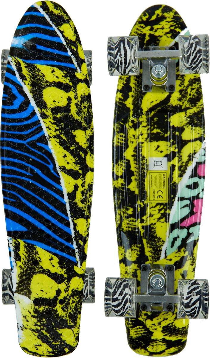 2Cycle Skateboard - Roues LED - 22,5 pouces - Imprimé Blauw jaune