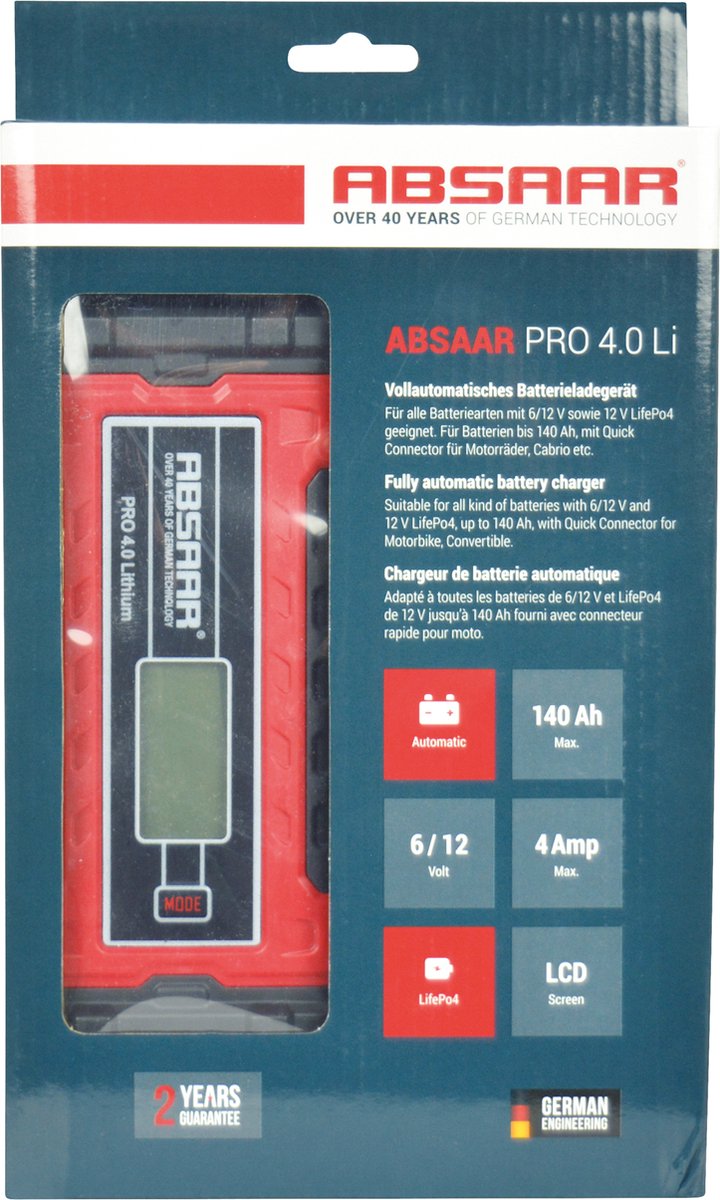 Absaar Battery Charger Pro 4.0li 6/12 Volt 0-95 / 140 Ah 4 A Rouge / noir