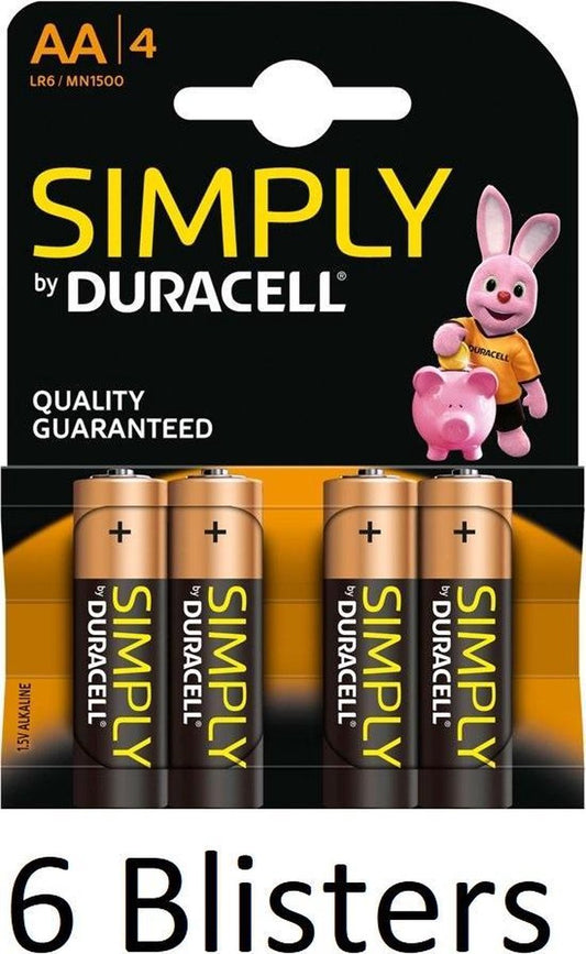 24 pièces (6 blisters de 4 pièces) Piles Duracell AA SIMPLY