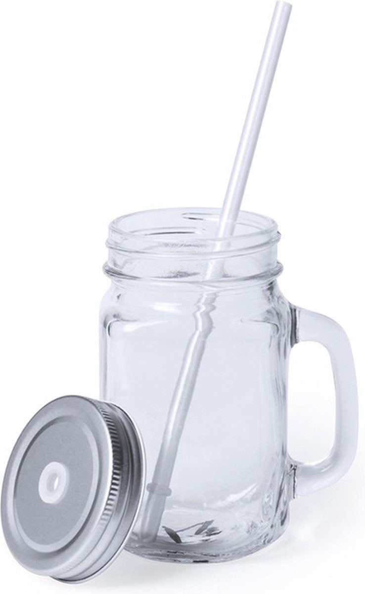 1x gobelets en Verres Mason Jar, bouchon gris argenté et paille 500 ml - refermable/sans fuite/fruits frappés