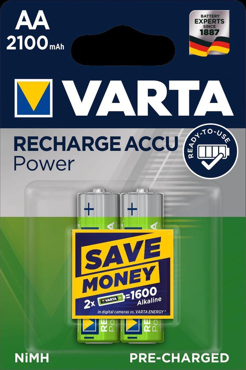 1x2 pile rechargeable Varta AA Ready2Use NiMH 2100 mAh Mignon - 2 pièces