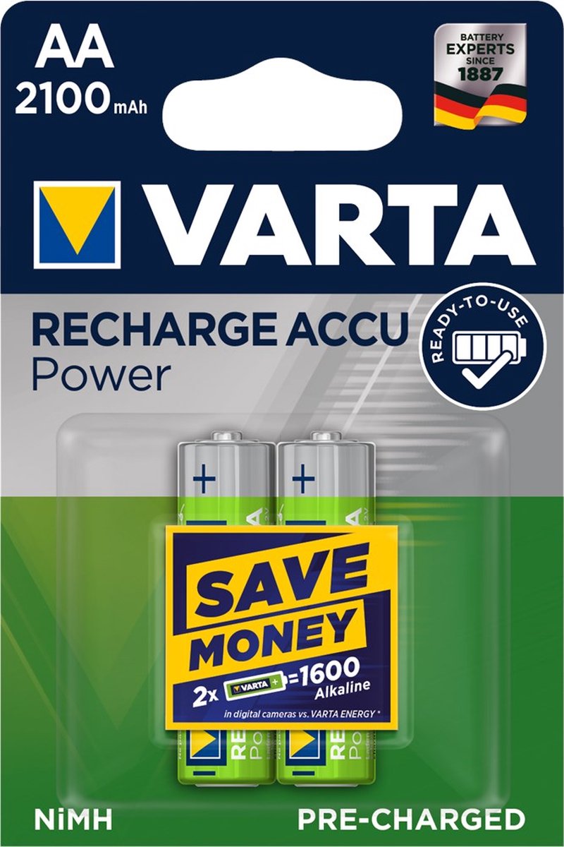 1x2 pile rechargeable Varta AA Ready2Use NiMH 2100 mAh Mignon - 2 pièces