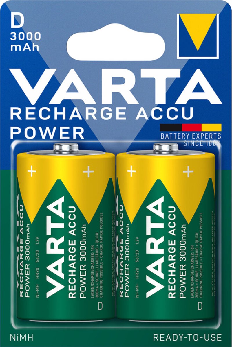 8x Varta Recharge Accu Power Piles rechargeables D 3000mAh 2 pièces