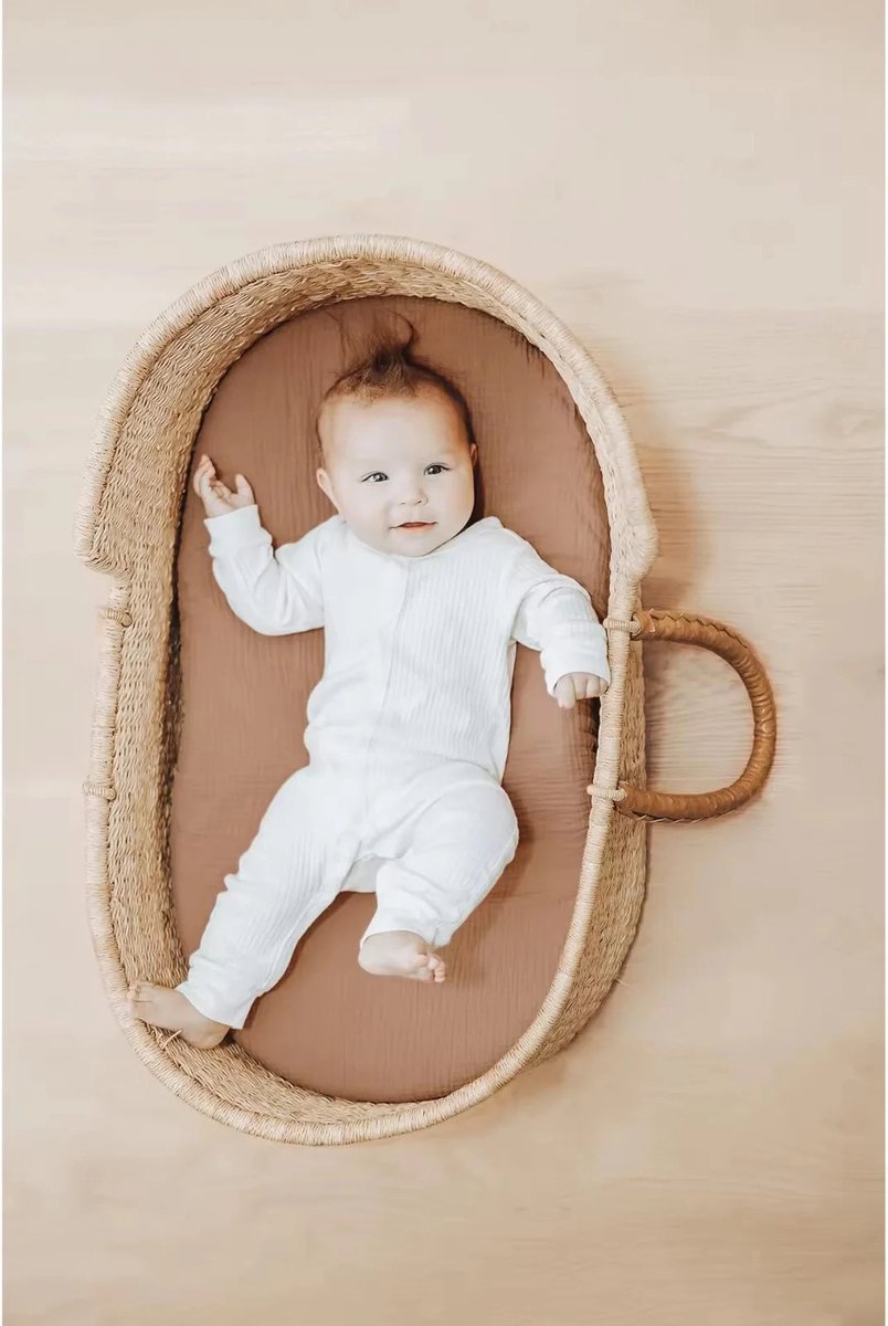 2 pièces - Hoeslaken hydrophile pour berceau Bébé - Matelas poussette - 80x40 cm - Taupe et marron uni