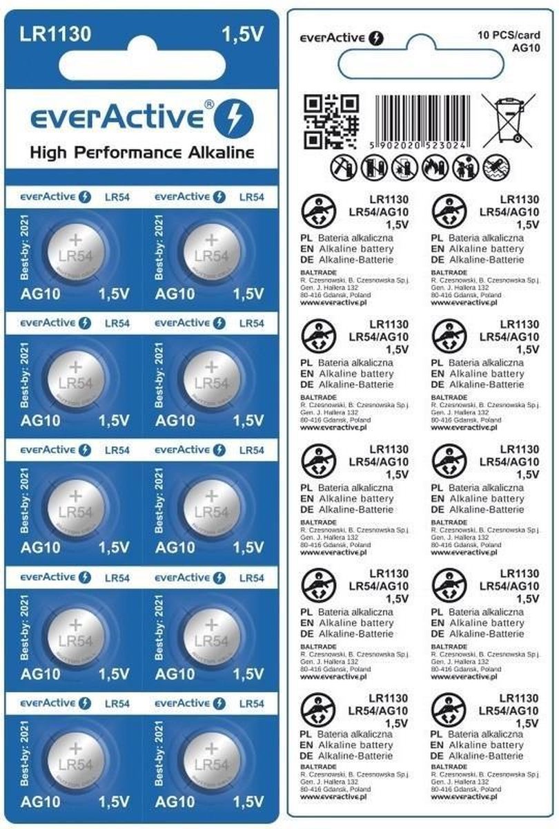 10x sous blister everActive AG10 G10 LR1130 LR54 BL165