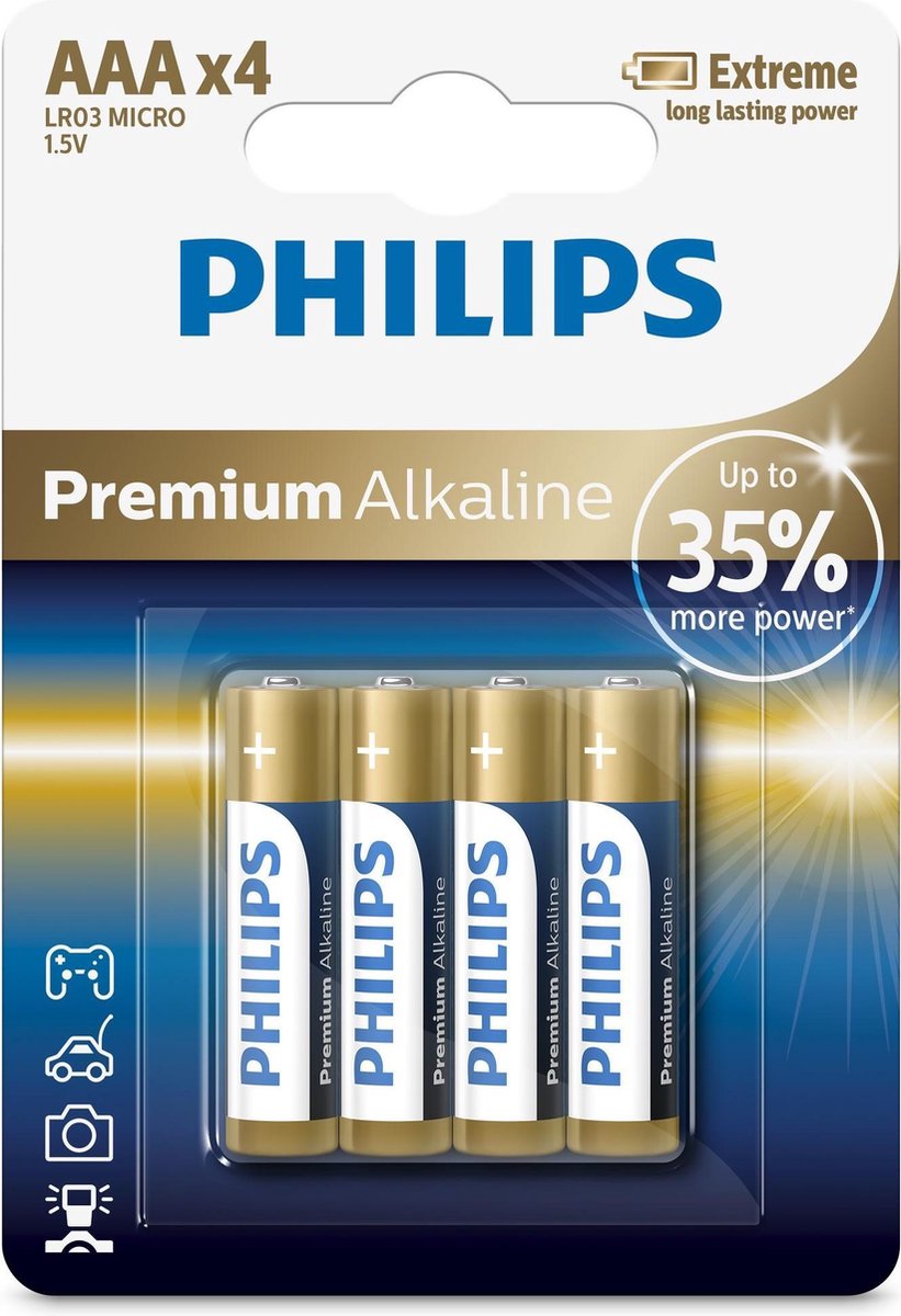 4 x AAA, 1.5V, Alkaline