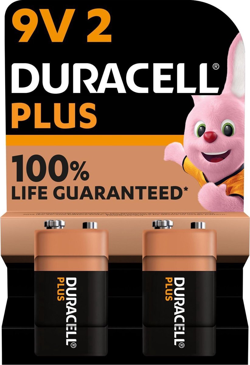 2x piles Duracell Plus alcalines 9V - 1 pièce