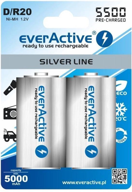 2 pièces (1 blister) - R20 D 5500mAh everActive rechargeable Silver Line