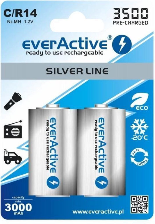 2 pièces (1 blister) - R14 C 3500mAh everActive ligne argent rechargeable